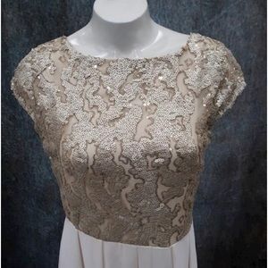 NWT London Nude with Gold Sequined Bodice Gown
